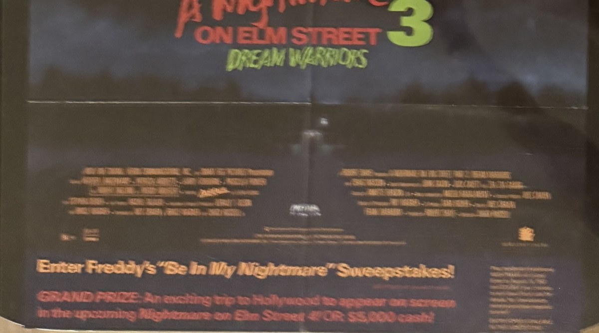 Actual A Nightmare on Elm Street 3: Dream Warriors — sweepstakes promotional poster detail image 4