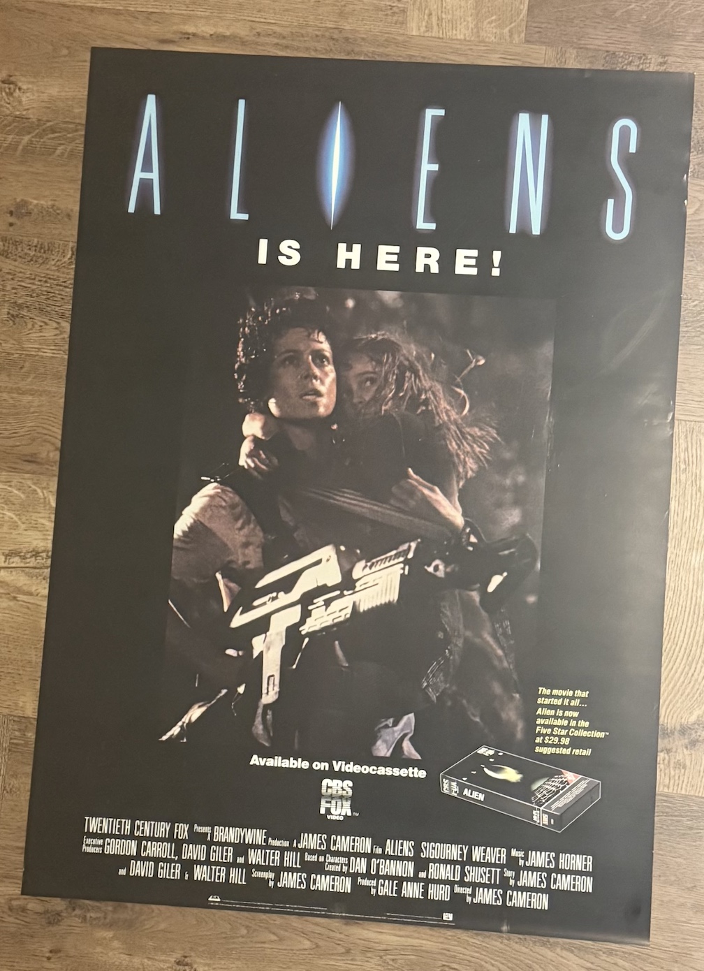 Actual 1986 Aliens Is Here! — CBS/Fox video-store promo one-sheet poster, front view