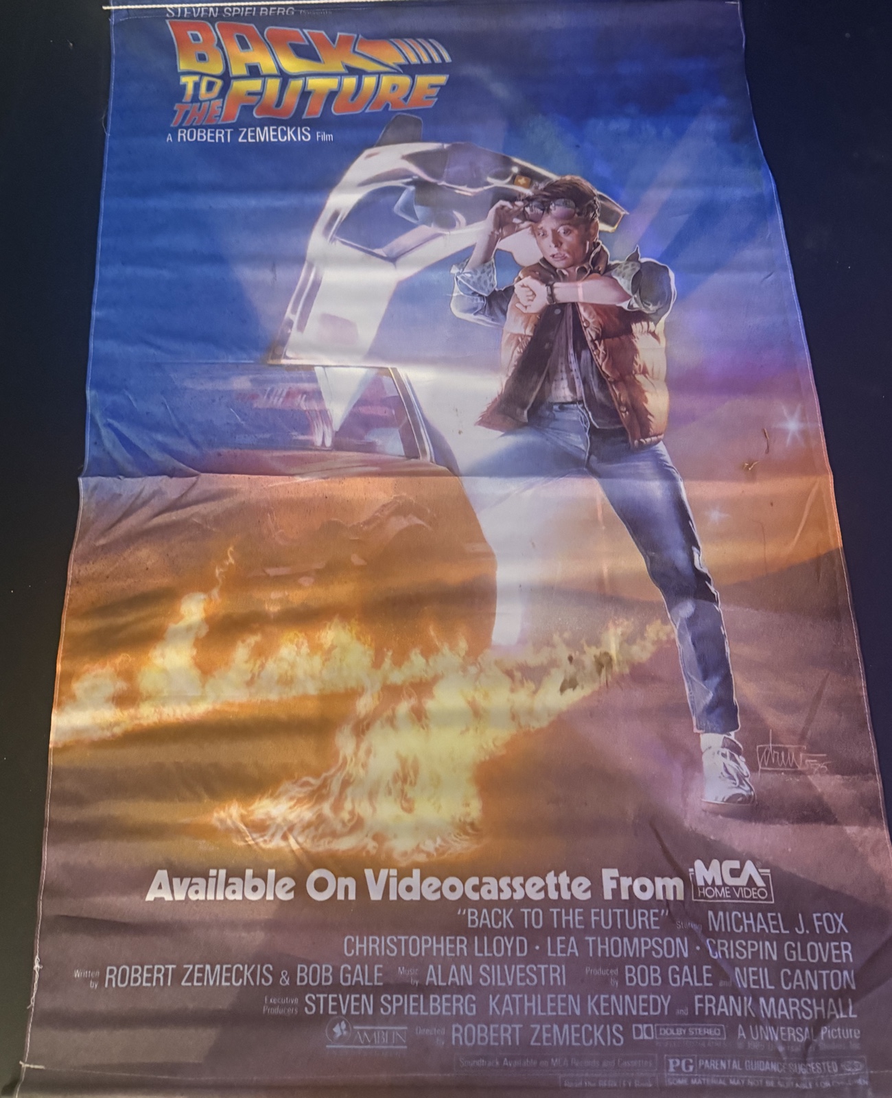 Actual 1985 Back to the Future — original cloth theatrical one-sheet poster, front view