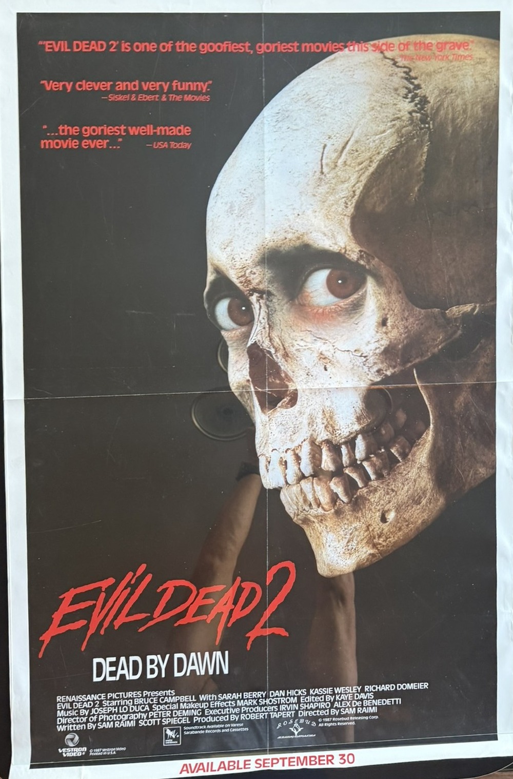 Actual Evil Dead 2: Dead by Dawn - Vestron video-release one-sheet, front view