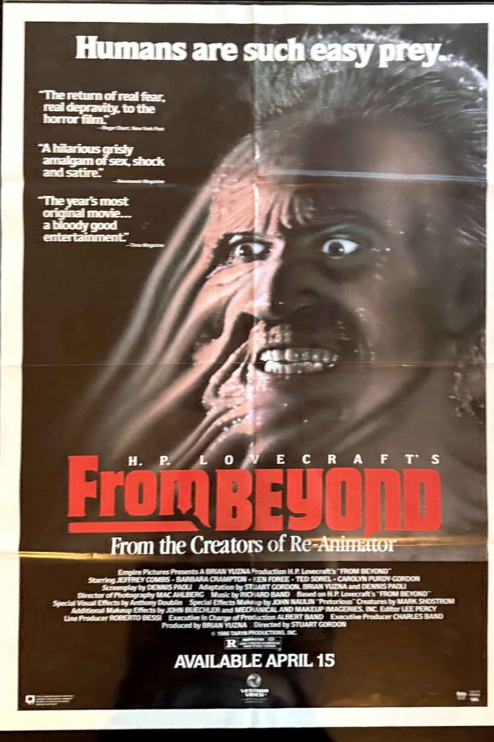 Actual From Beyond — Vestron video-release promotional poster front photograph