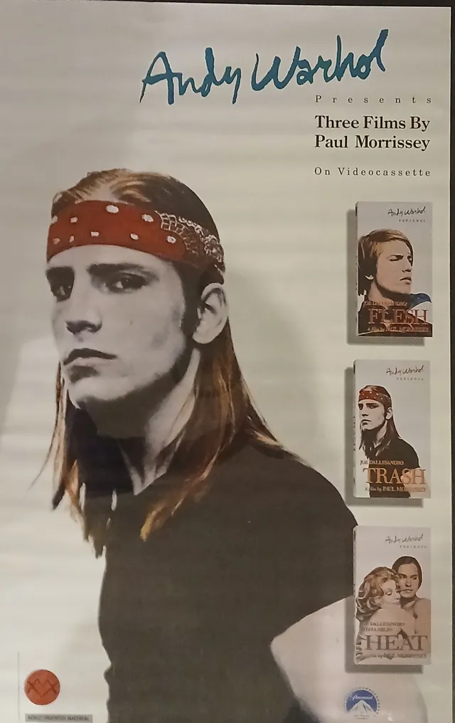 Actual Andy Warhol Presents Three Films by Paul Morrissey — videocassette poster front photograph