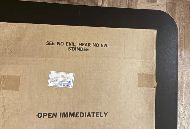 Actual See No Evil, Hear No Evil - standee shipping carton front photograph