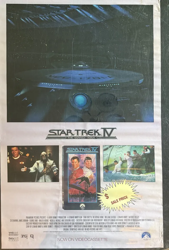 Actual Star Trek IV: The Voyage Home — Paramount video-store promotional poster front photograph