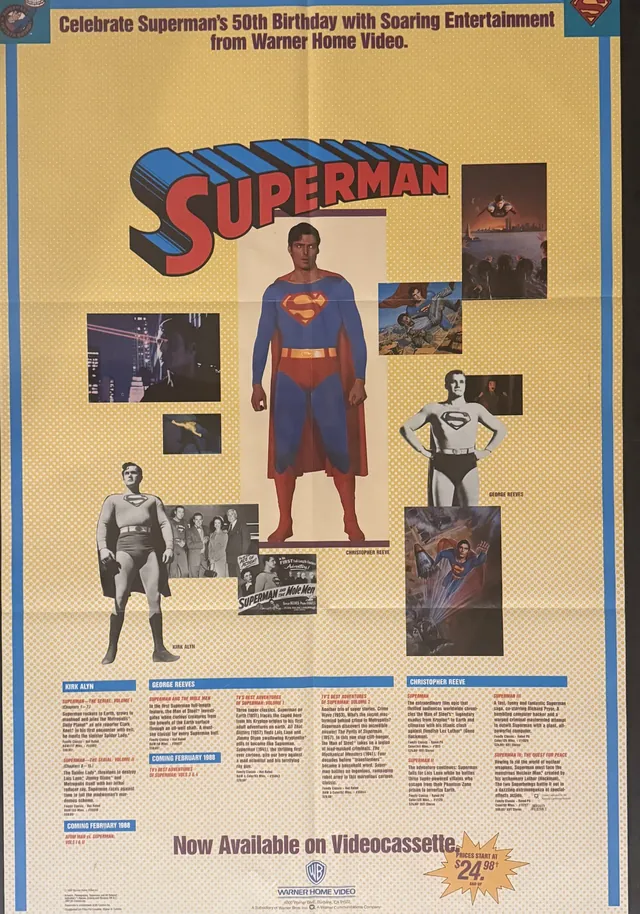 Actual Superman 50th Birthday - Warner Home Video promotional poster front photograph