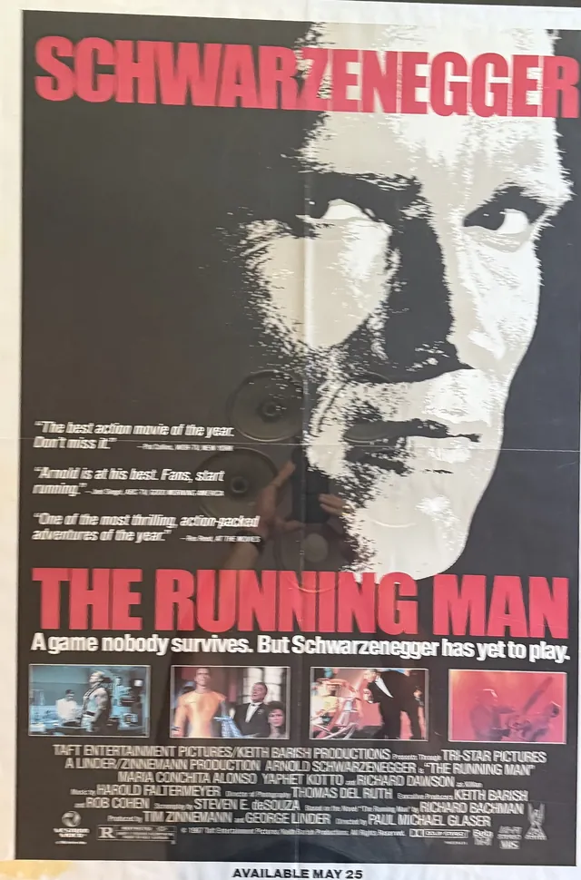 Actual The Running Man — Tri-Star video-release poster front photograph