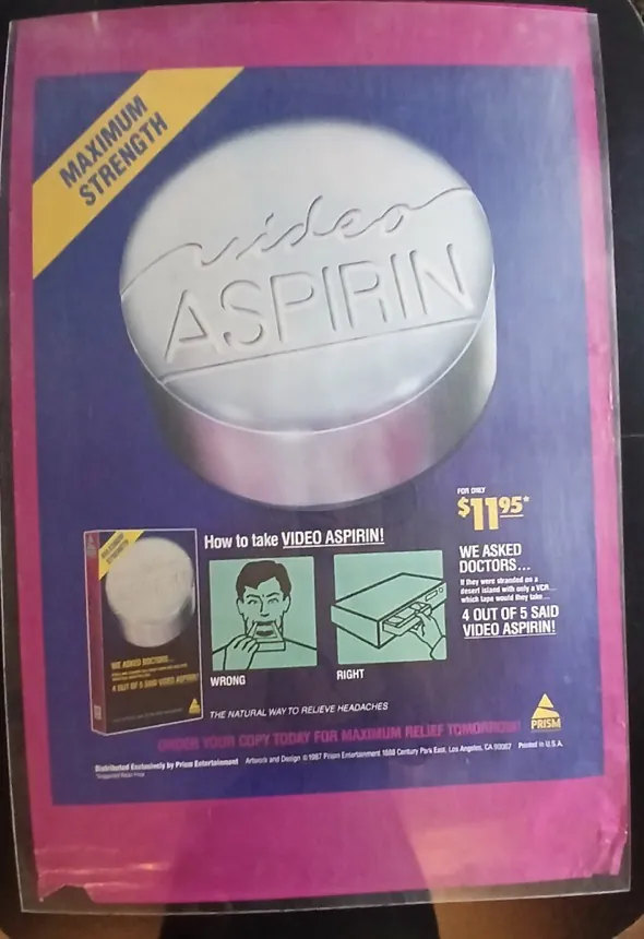 Actual Video Aspirin — retail promotional sales sheet front photograph