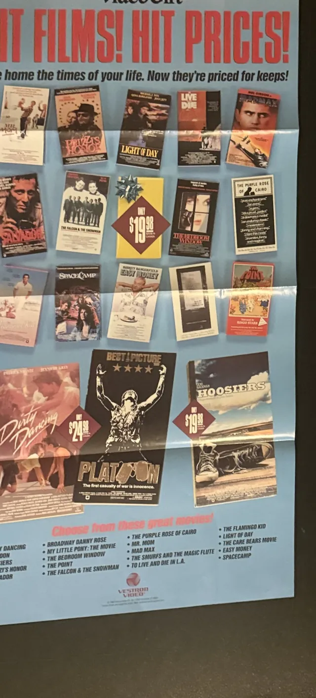 Actual VideoGift Hit Films! Hit Prices! - Vestron retail poster front photograph